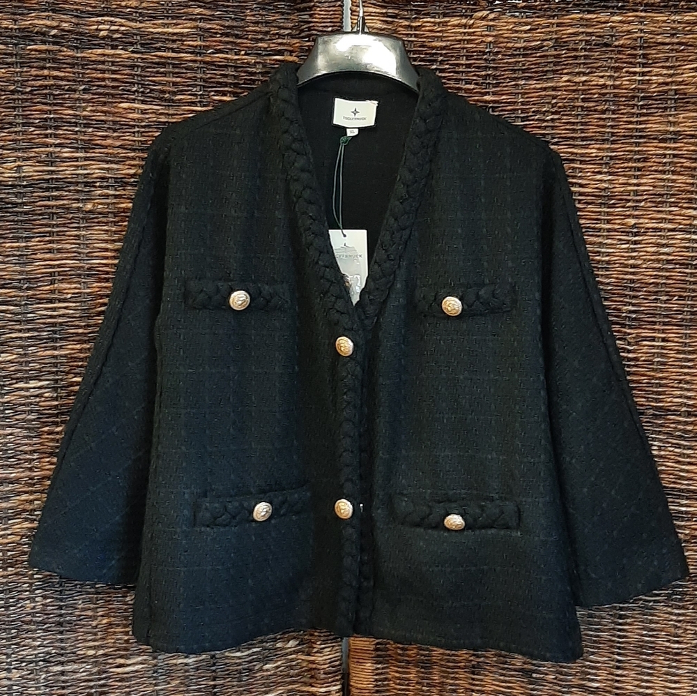 Tuckernuck Women's XL Black Clodagh Tweed Jacket Blazer Coat Elegant Chic